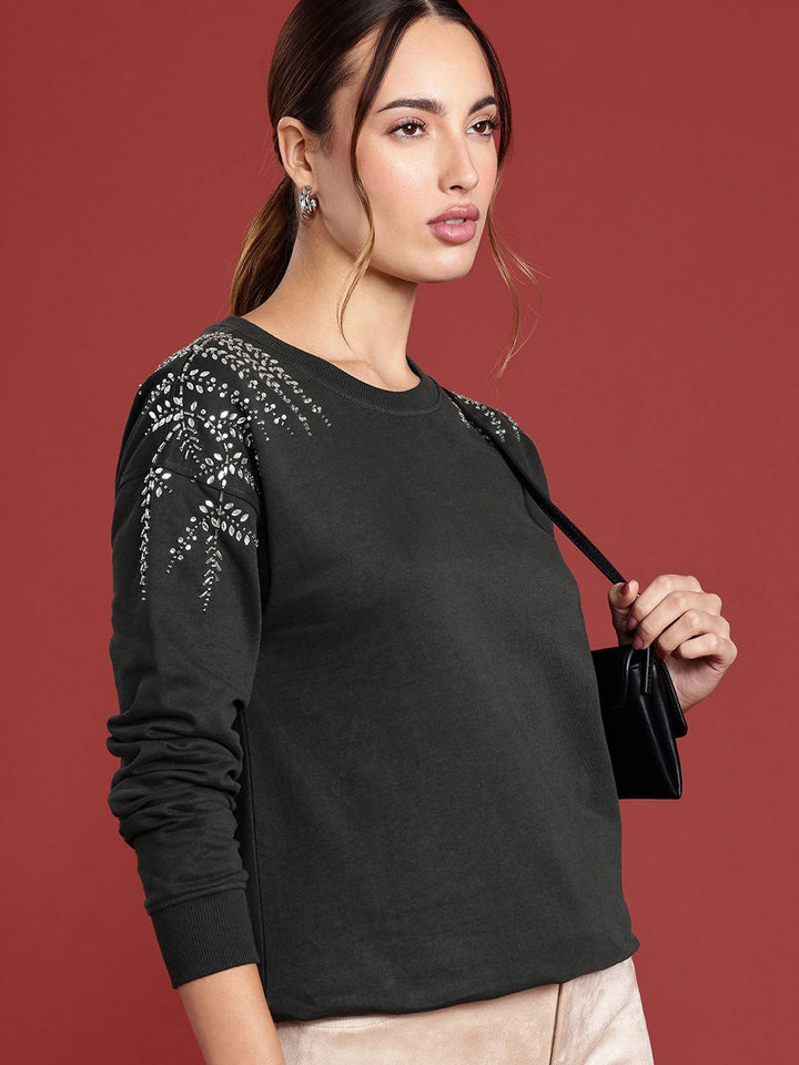 all about you Long Sleeves Studded Embellished Sweatshirt