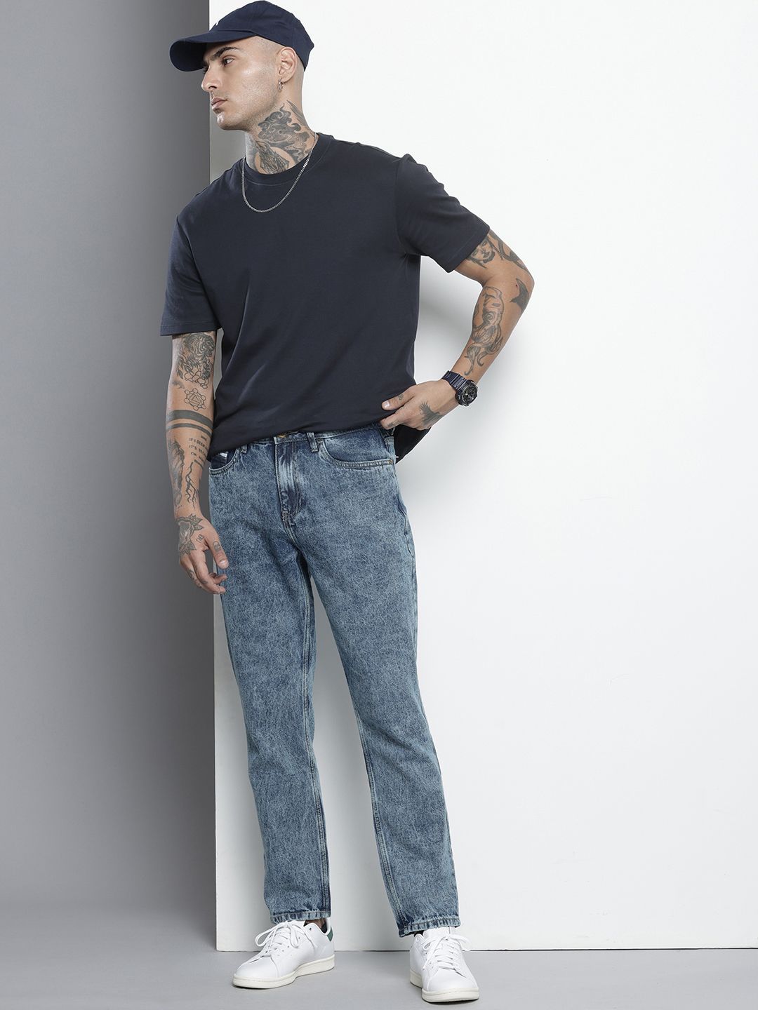 The Indian Garage Co Men Dad Fit Heavy Fade Pure Cotton Jeans