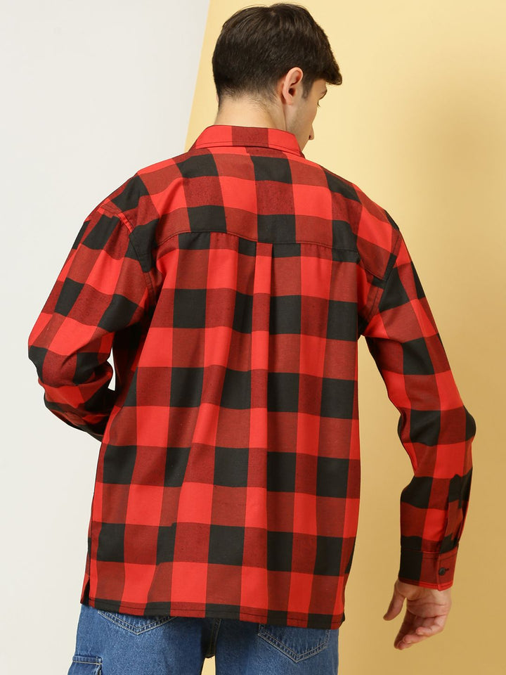 Thomas Scott Smart Checked Spread Collar Long Sleeves Oversized Casual Shacket
