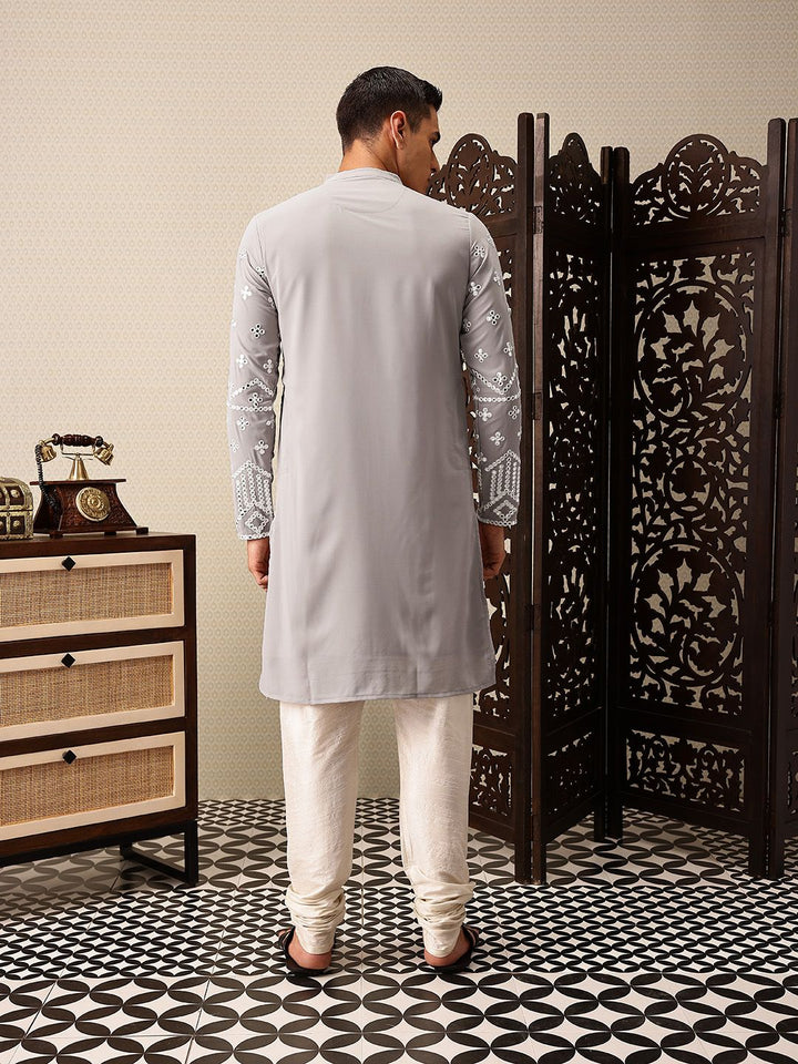 House of Pataudi Embroidered Mandarin Collar Mirror Work Jashn Kurta