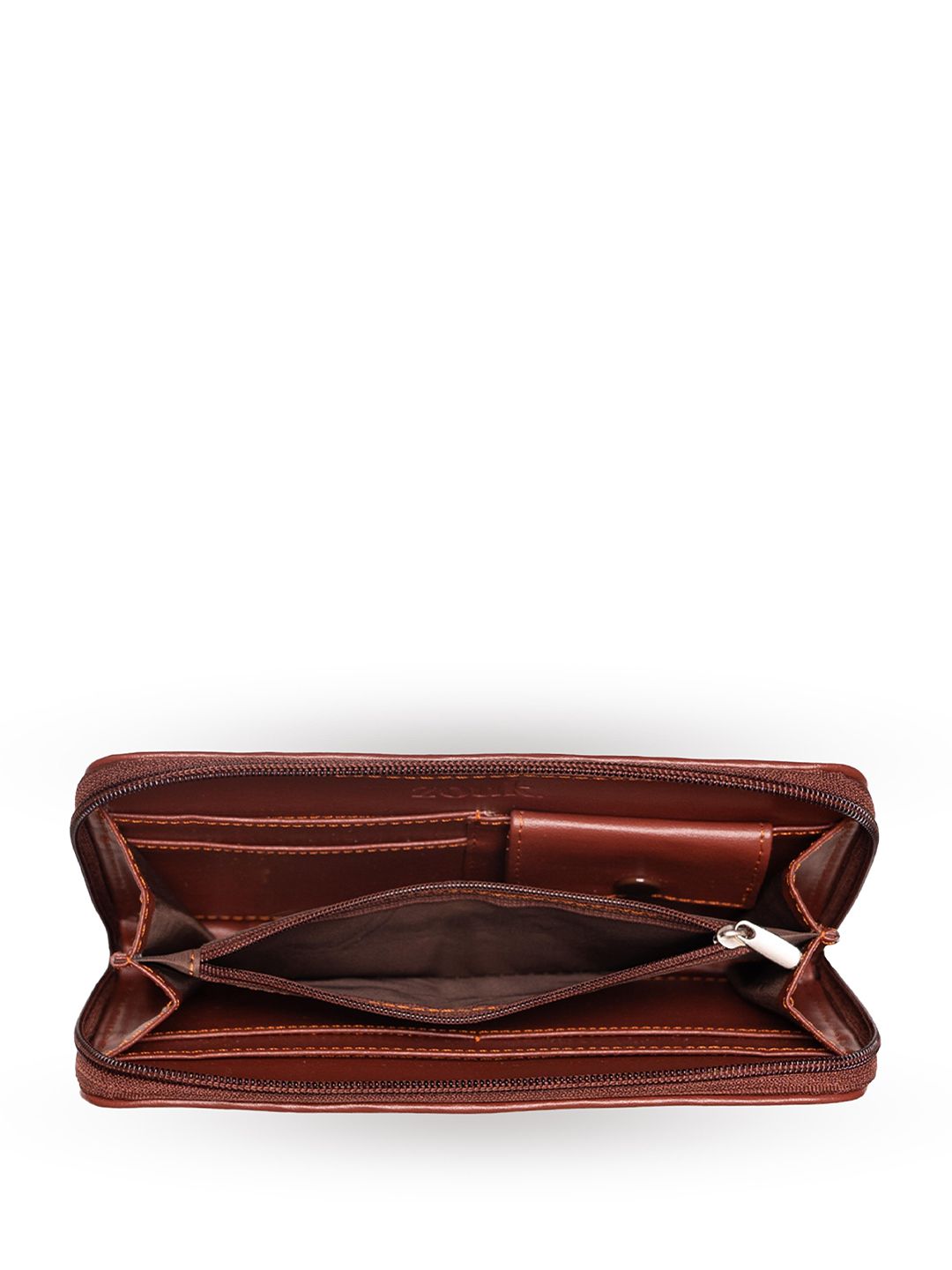 ZOUK Women Navy Blue & Brown Printed Zip Around Wallet