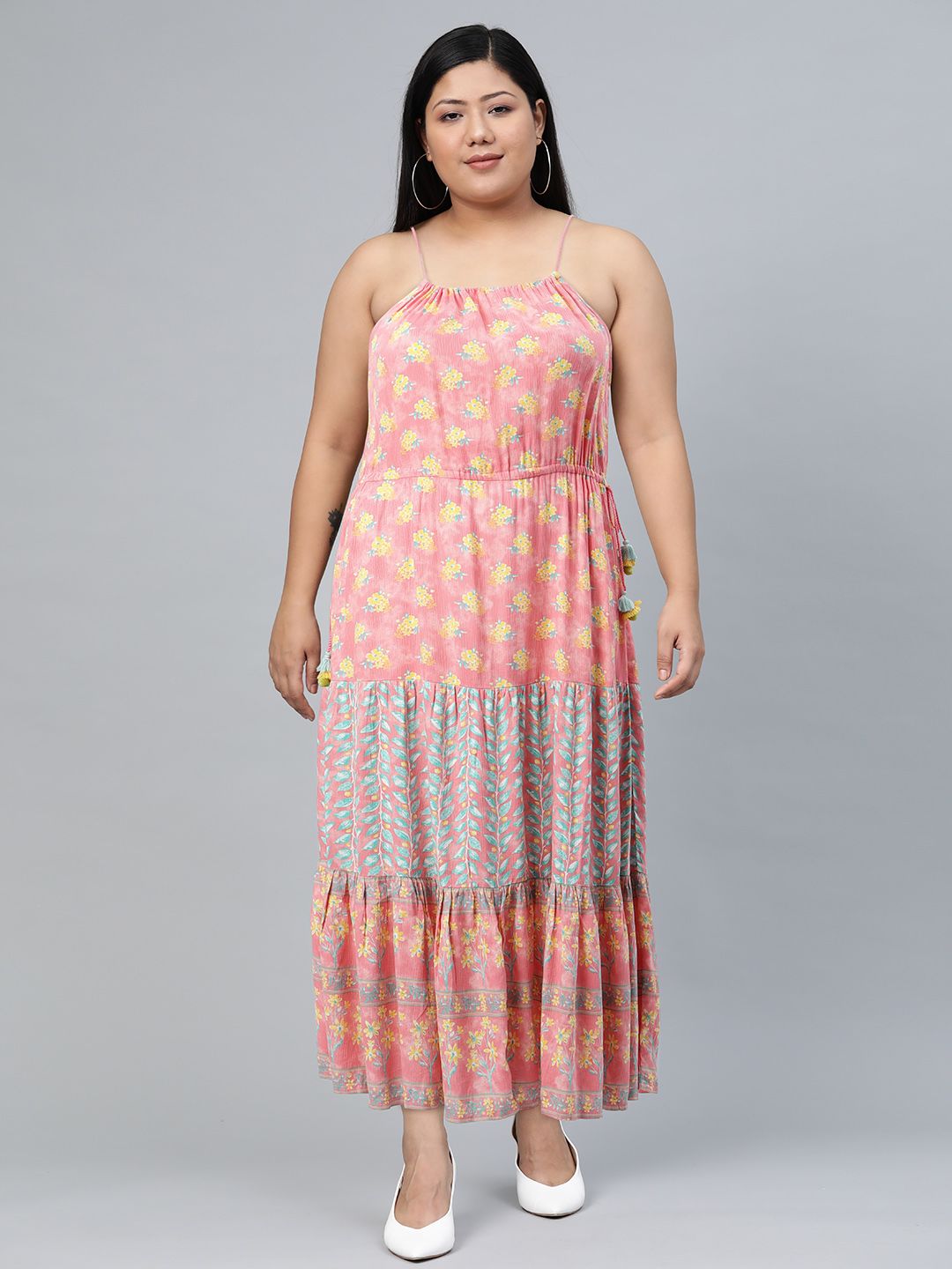 Global Desi Women Pink Floral Print Maxi Dress