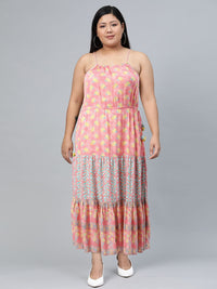 Global Desi Women Pink Floral Print Maxi Dress