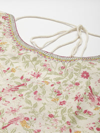 W Beige & Pink Ethnic Motifs Ethnic A-Line Maxi Dress