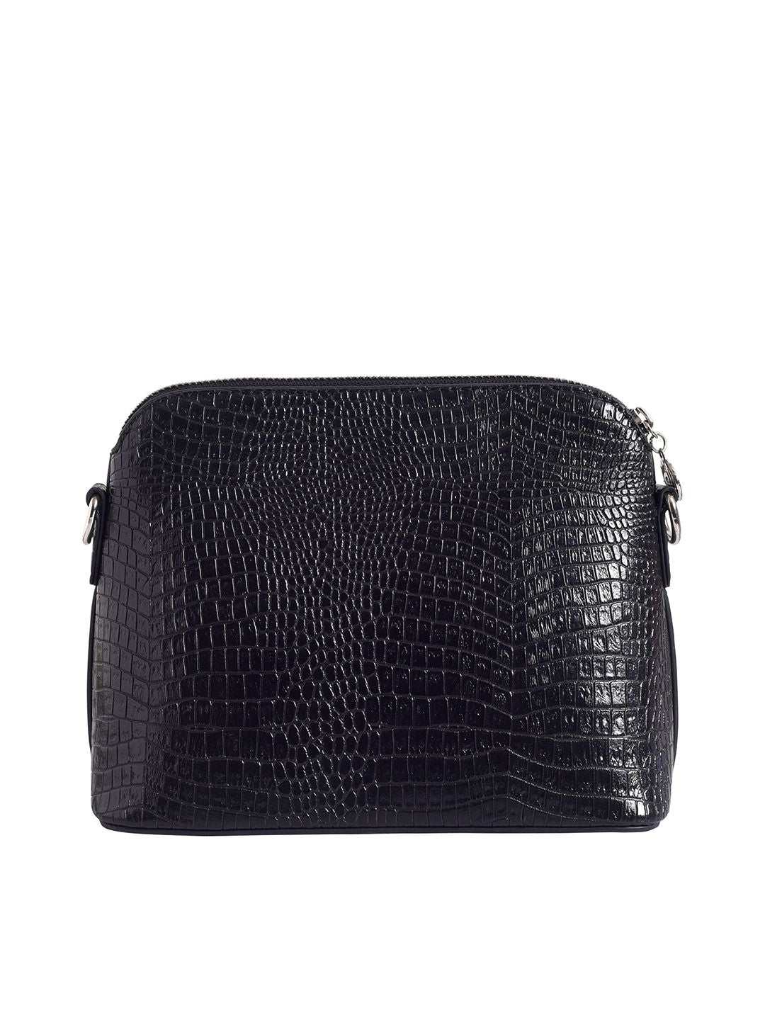 Lino Perros Women Black Croc-Textured Structured Sling Bag