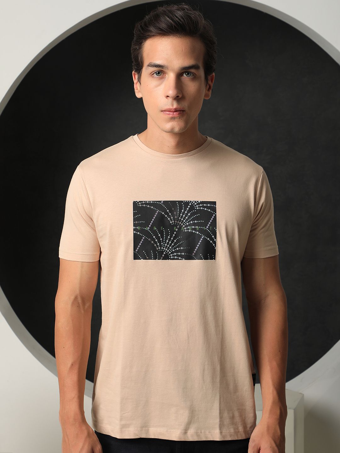 RARE RABBIT Men Glams Graphic Printed Pure Cotton Slim Fit T-Shirt