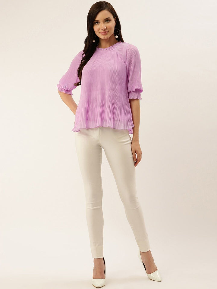 Antheaa Lavender Accordion Pleat A-Line Top