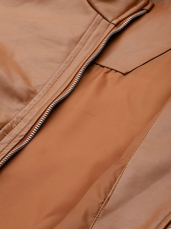 all about you Women Brown Faux Leather Bomber Jacket