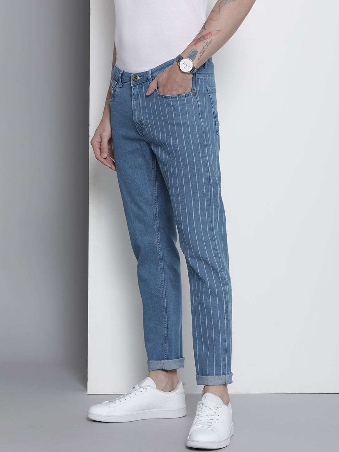 Garage Co Indian Lelaki Lurus Fit Printed Regangan Seluar Jeans