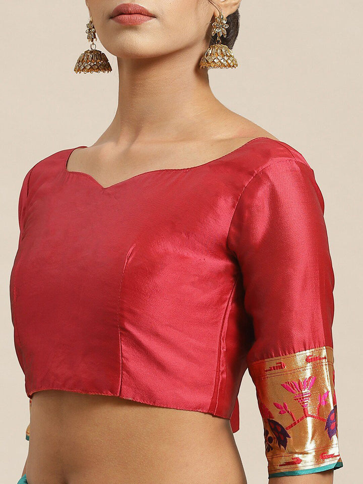 Saree mall Green & Pink Woven Design Banarasi Saree