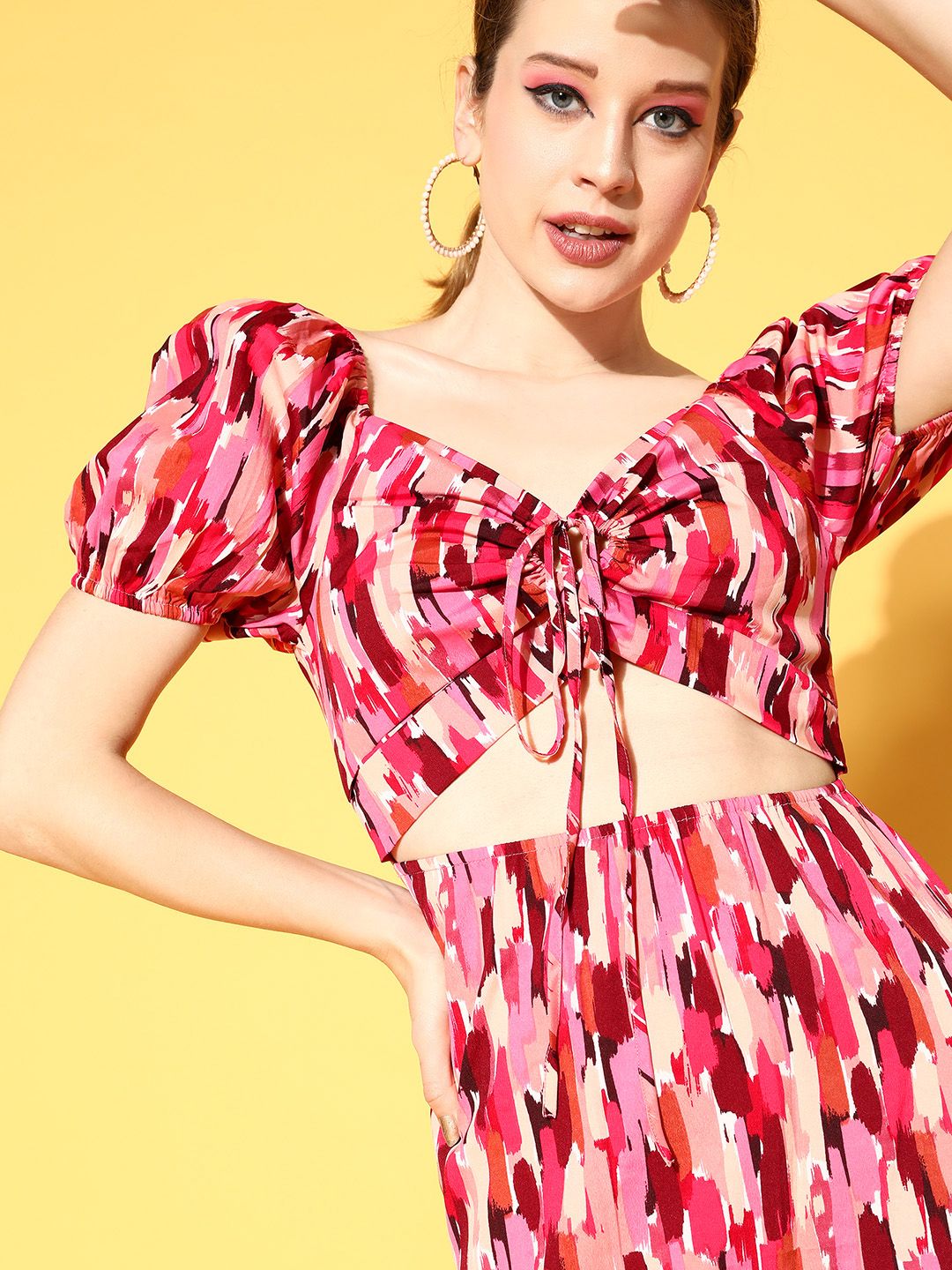 Berrylush Women Pretty Pink Abstract Cut Out Dress