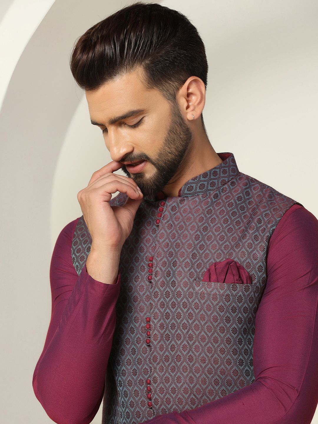 KISAH Men Woven Design Nehru Jackets