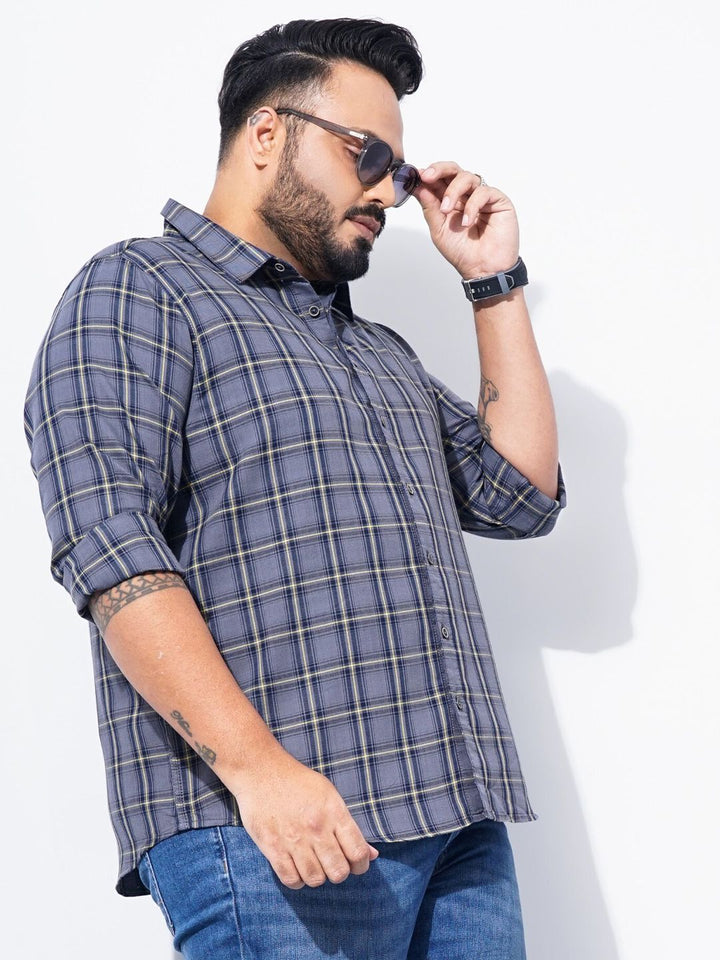 The Indian Garage Co Plus Size Windowpane Checked Cotton Casual Shirt