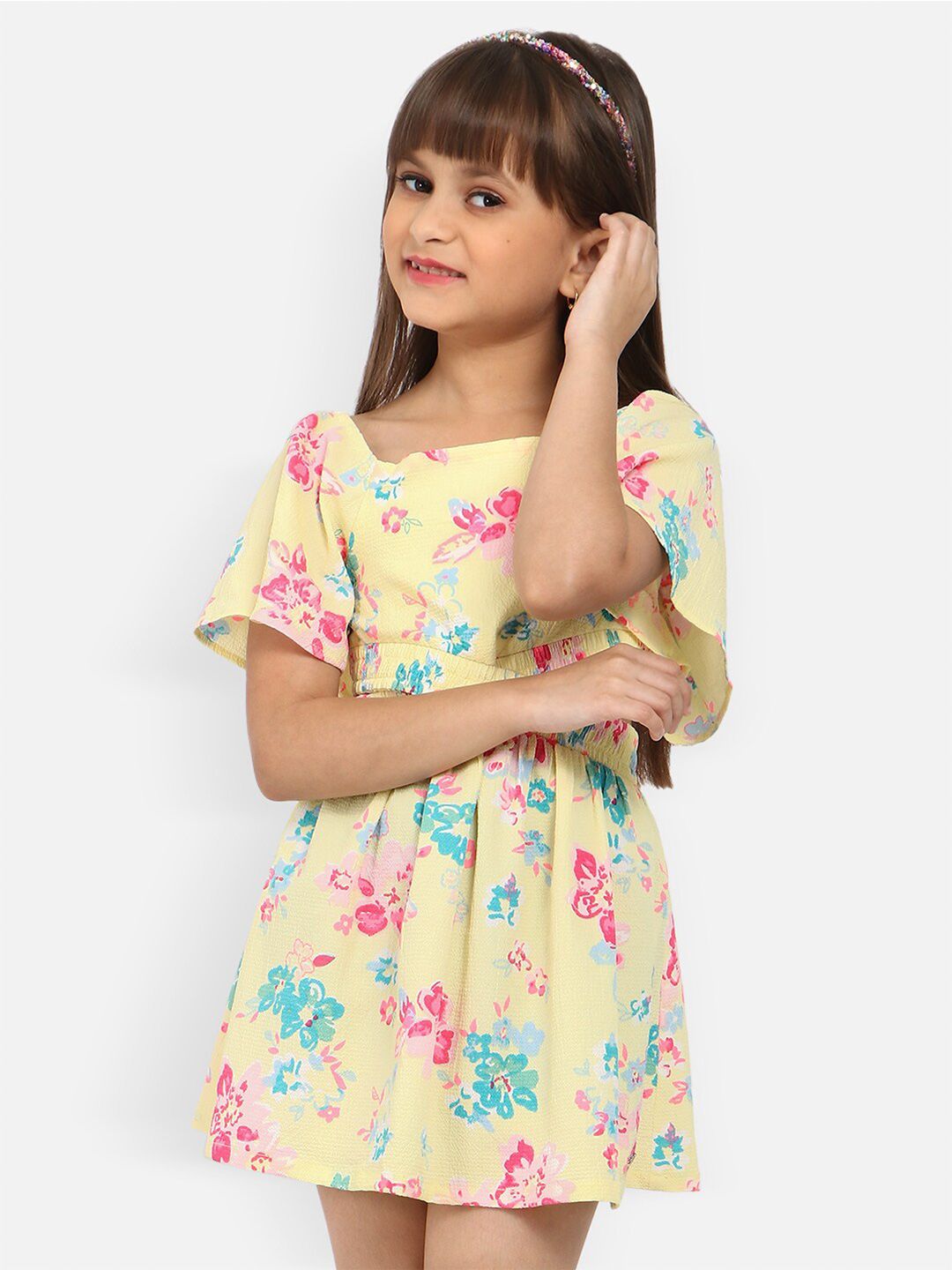 Nauti Nati Girls Floral Print Crepe Fit & Flare Dress