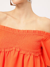 DressBerry Seersucker Chic Ruffled Smocked Bardot Top