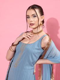 Varanga Blue Sleeveless Kurta with Trouser and Dupatta