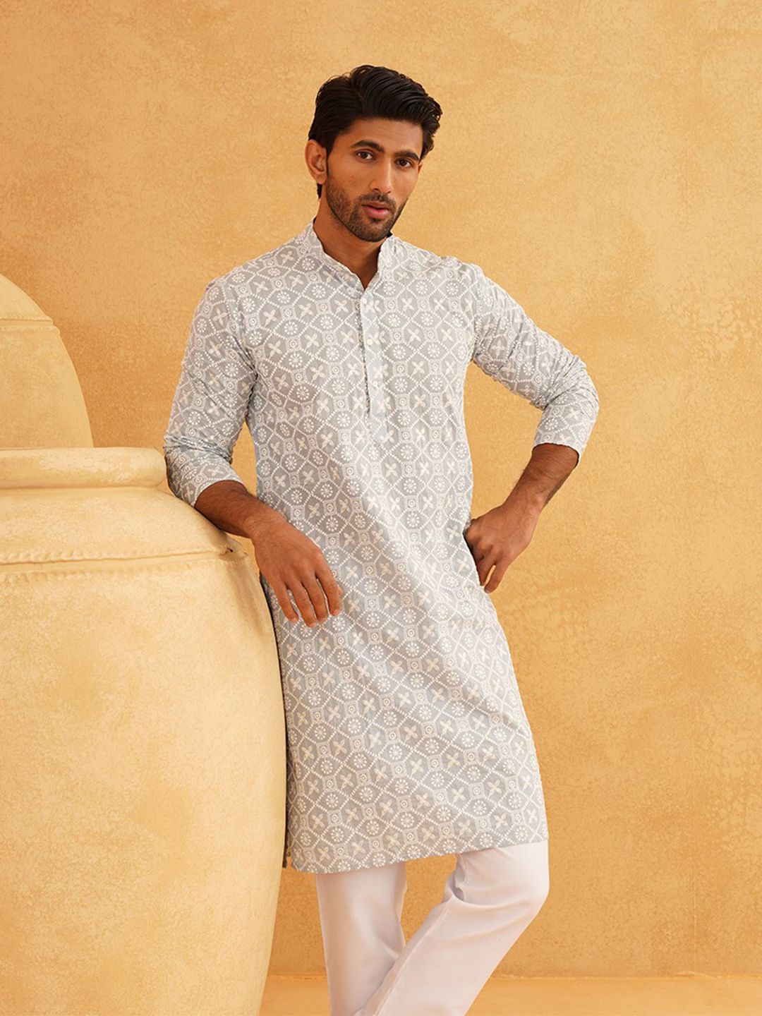 SOJANYA Ethnic Motifs Embroidered Sequinned Cotton Kurta