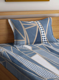KLOTTHE Book Fold Grey & White Geometric 300 TC Single Bedsheet With 1 Pillow Cover