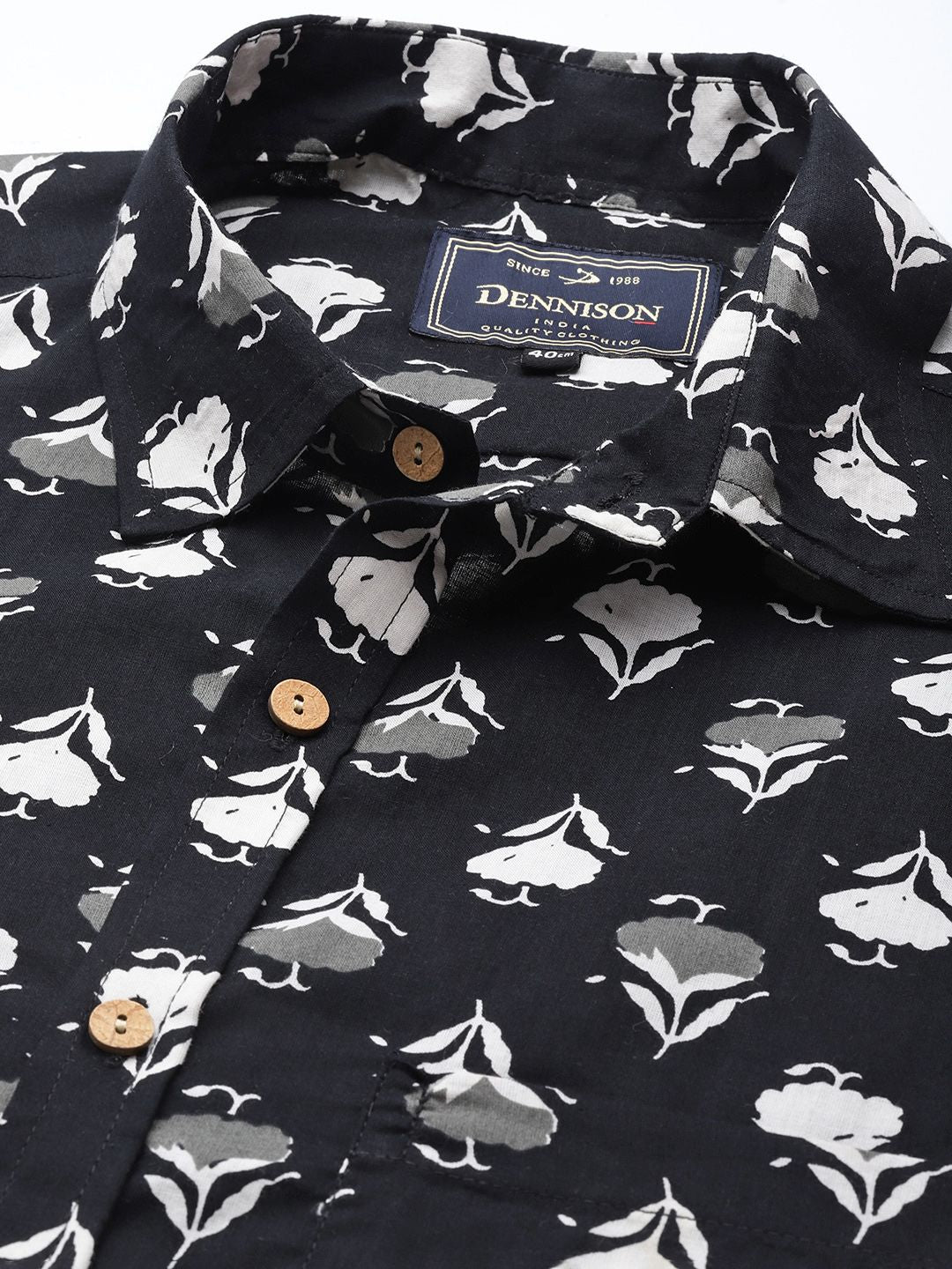 DENNISON Men Black Regular Fit Floral Printed Casual Shirt