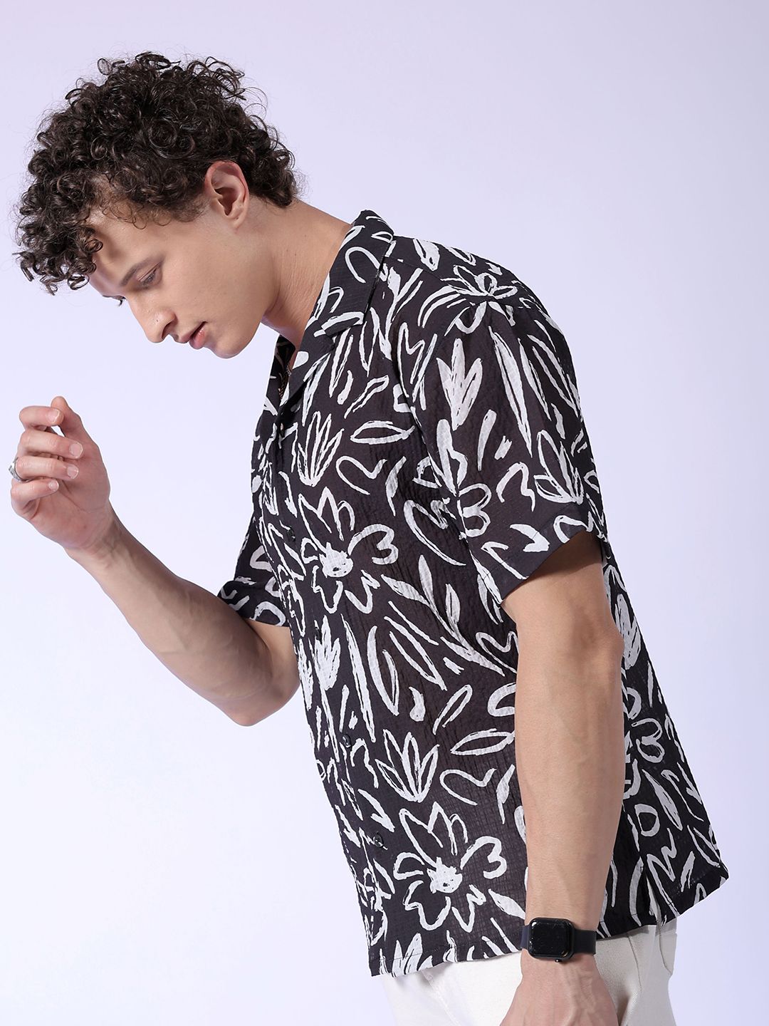 The Indian Garage Co Men Relaxed Fit Floral Print Textured Resortwear Shirt