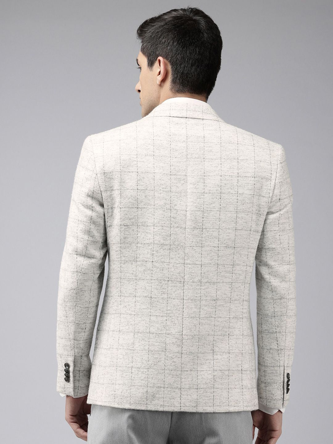 Park Avenue Notched Lapel Single Breasted Checked Slim Fit Formal Blazer