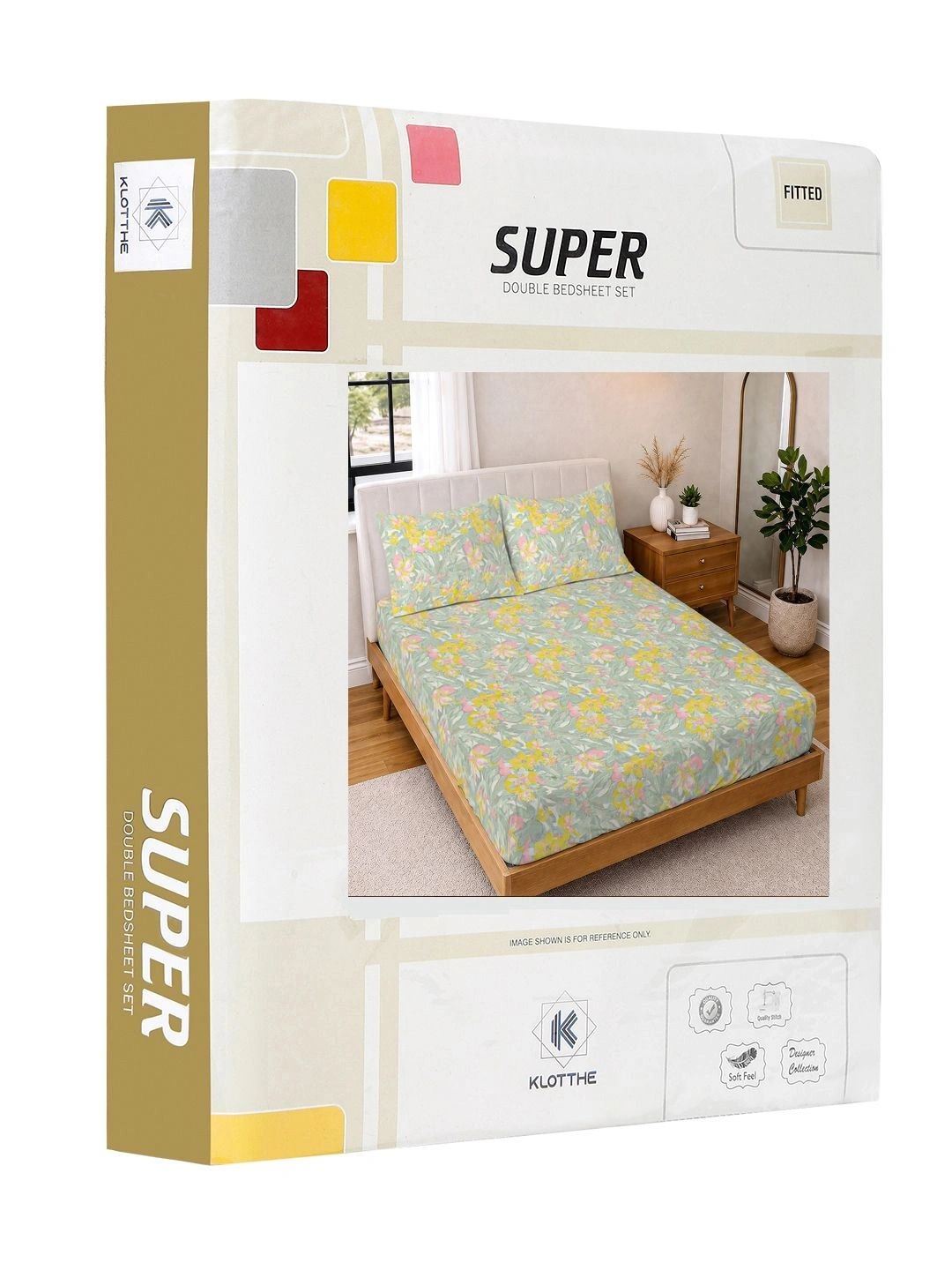 KLOTTHE Hijau & Kuning Bunga 300 TC Cadar King dengan 2 Sarung Bantal