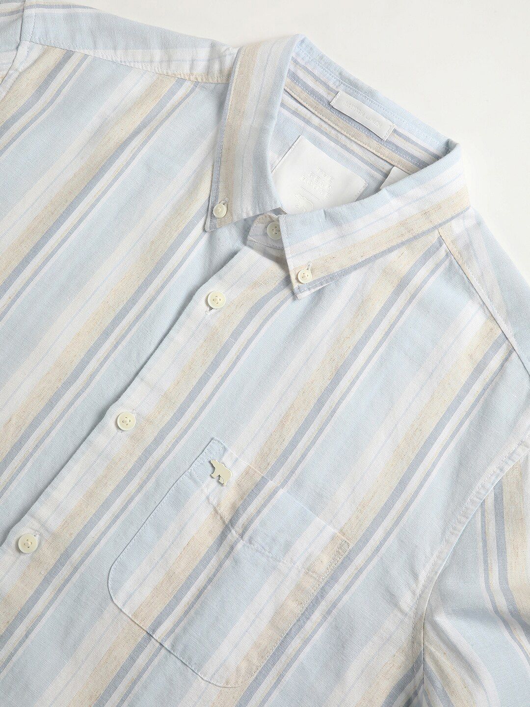 THE BEAR HOUSE Striped Slim Fit Cotton Linen Shirt