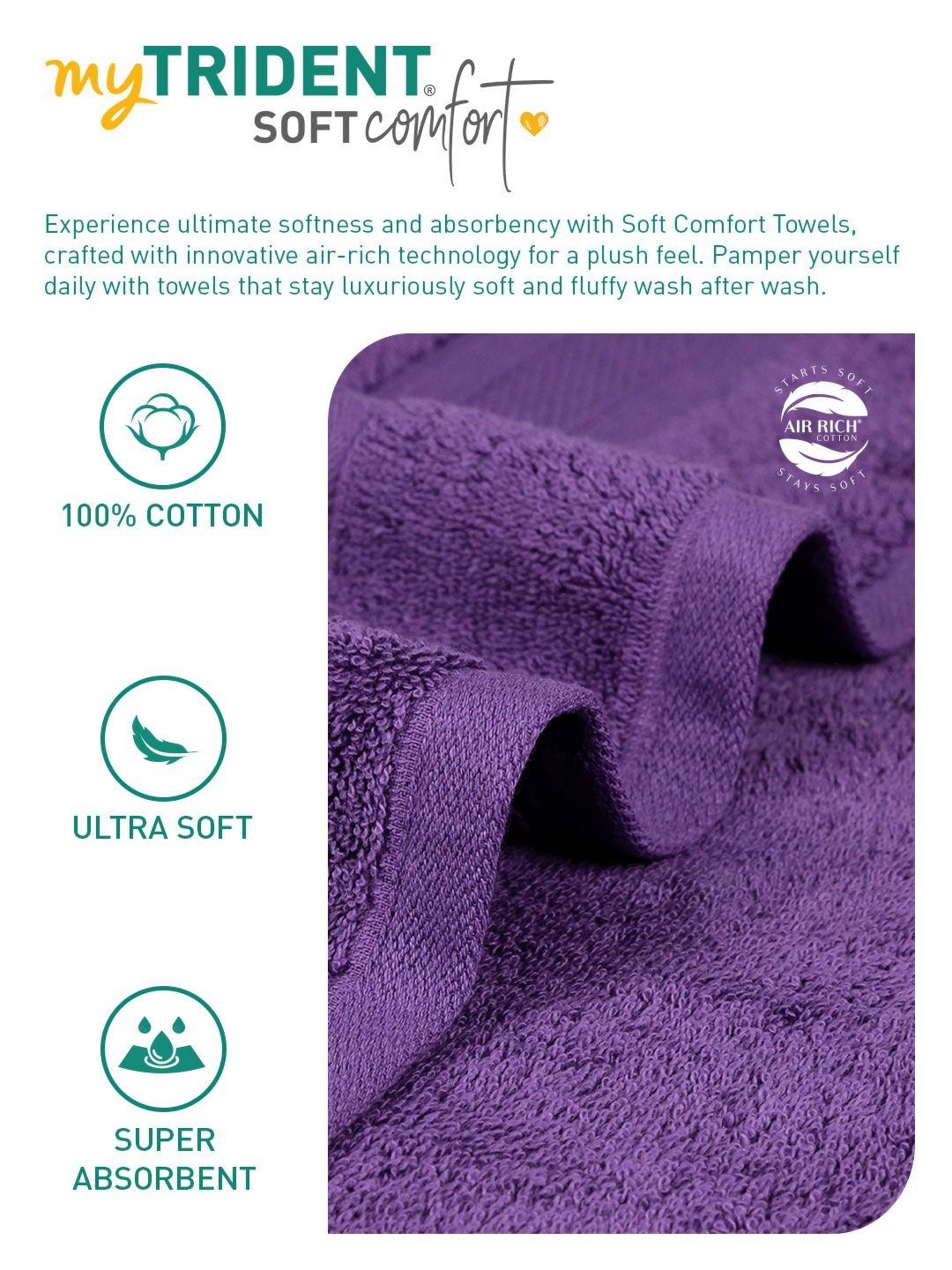 MYTRIDENT Soft Comfort Purple 3 Pieces Pure Cotton 500 GSM Towel Set