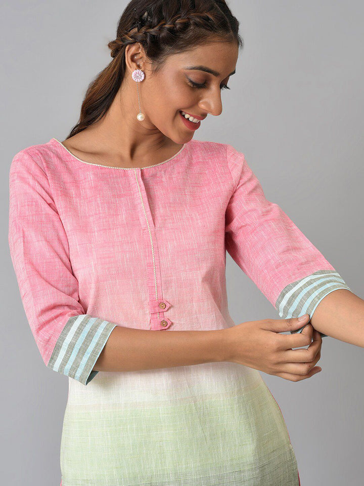 AURELIA Women Pink & Blue Colourblocked Gotta Patti Kurta