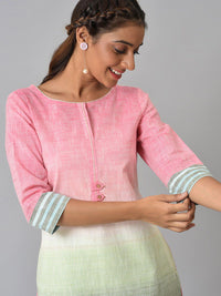 AURELIA Women Pink & Blue Colourblocked Gotta Patti Kurta