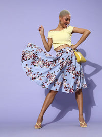 Berrylush Women Blue & Red Floral Printed A-line Flared Skirt