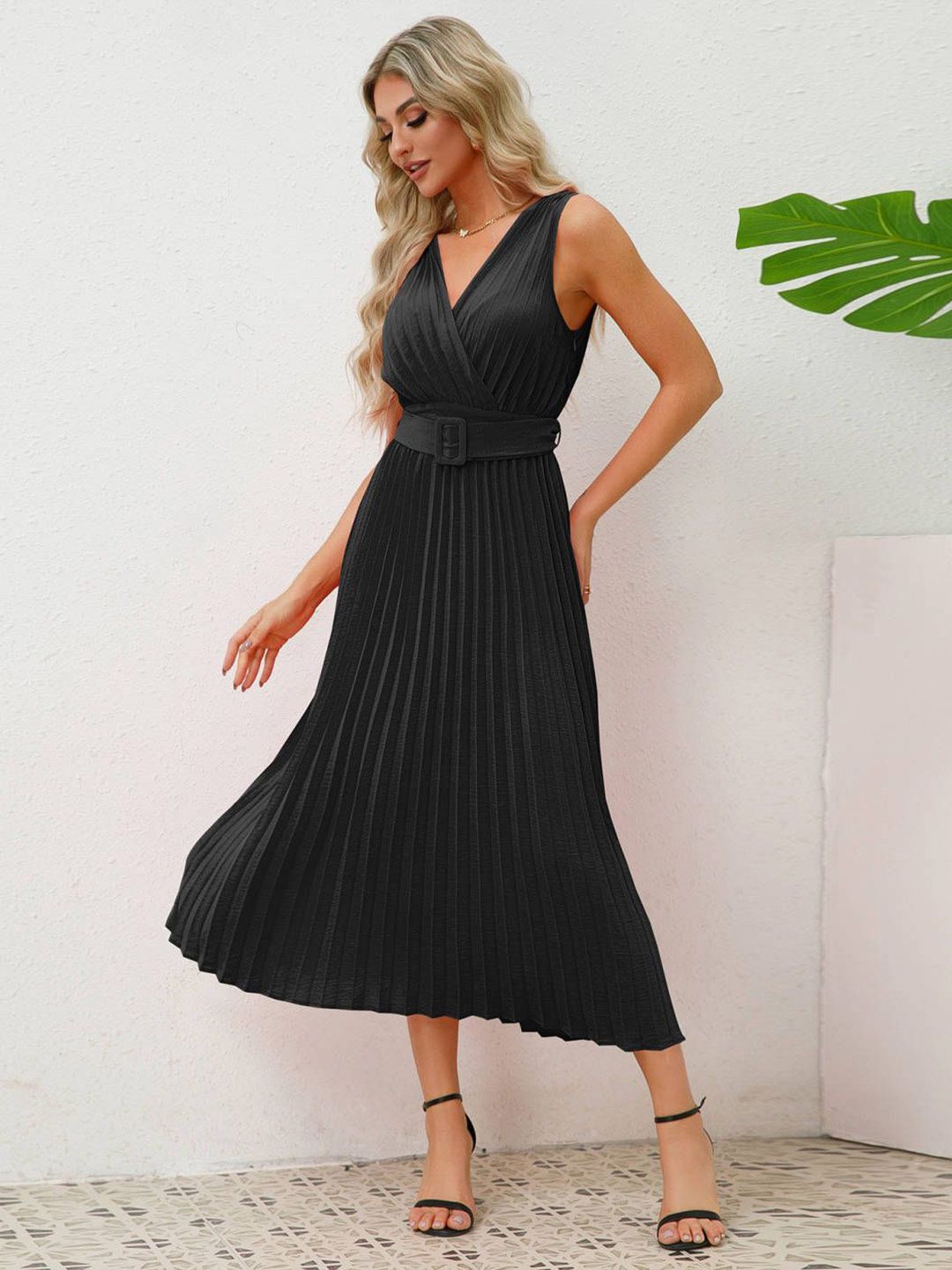 all about you Solid A-Line Sleeveless Midi Dress