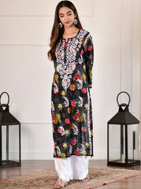 Rumah Wanita Chikankari Sulam Bunga Chikankari Kurta Bunga