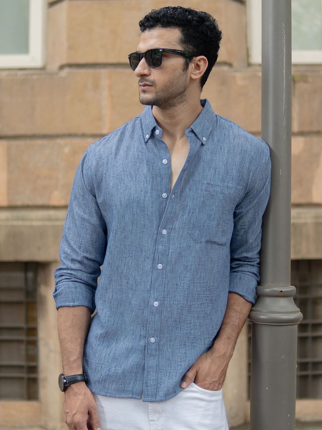Powerlook Textured Button-Down Collar Shirt