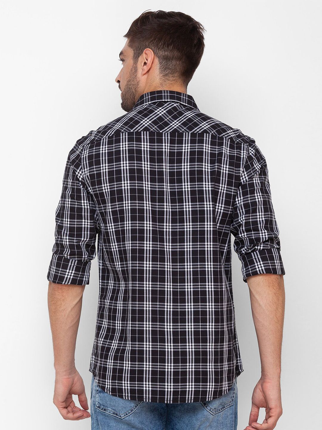 SPYKAR Men Black Slim Fit Tartan Checks Casual Shirt