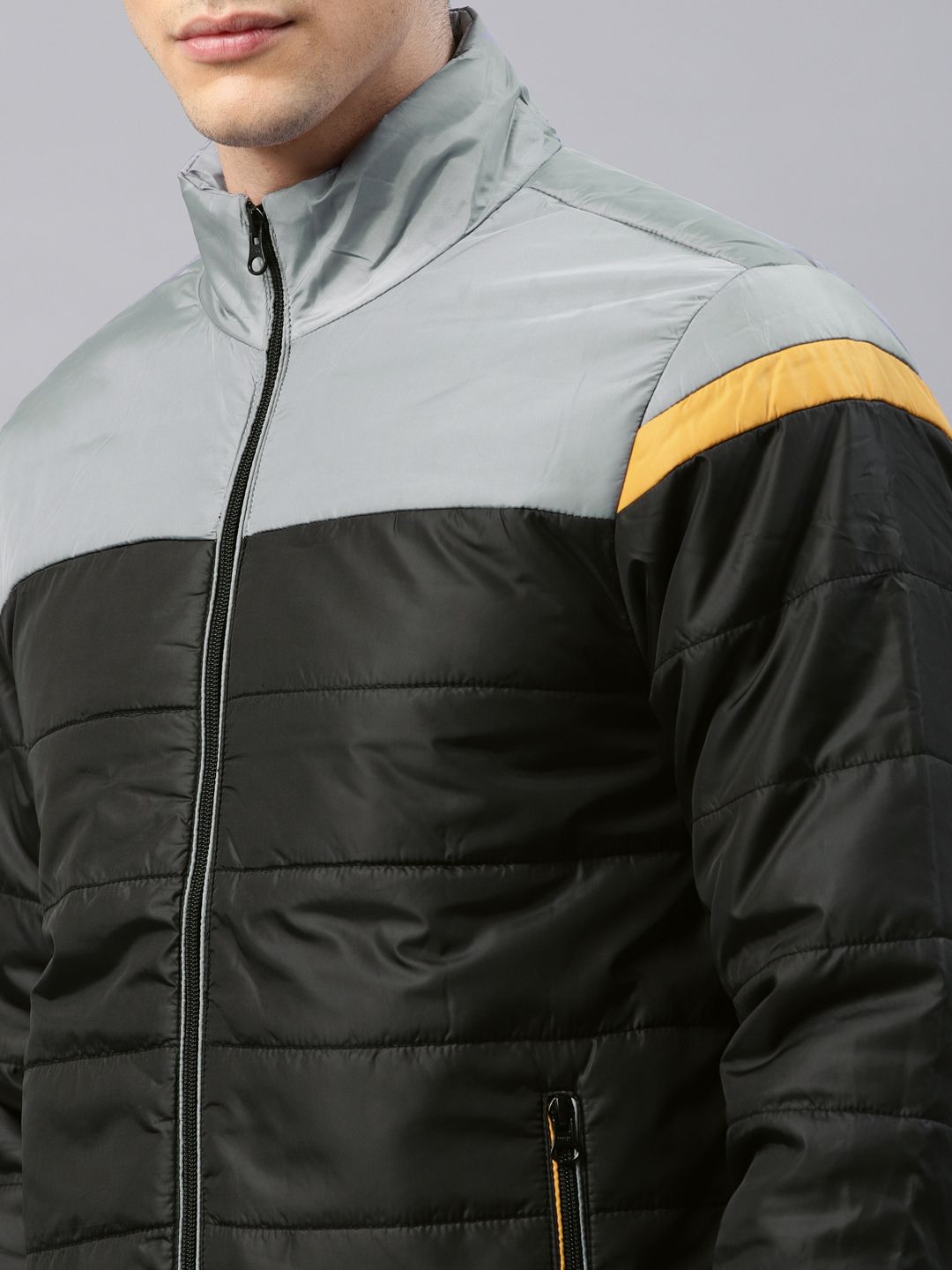 HRX by Hrithik Roshan Men Black & Grey Colourblocked Padded Jacket