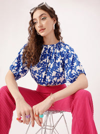 DressBerry Cute Vibe Printed Tie-Up Gathers Blouson Crop Top