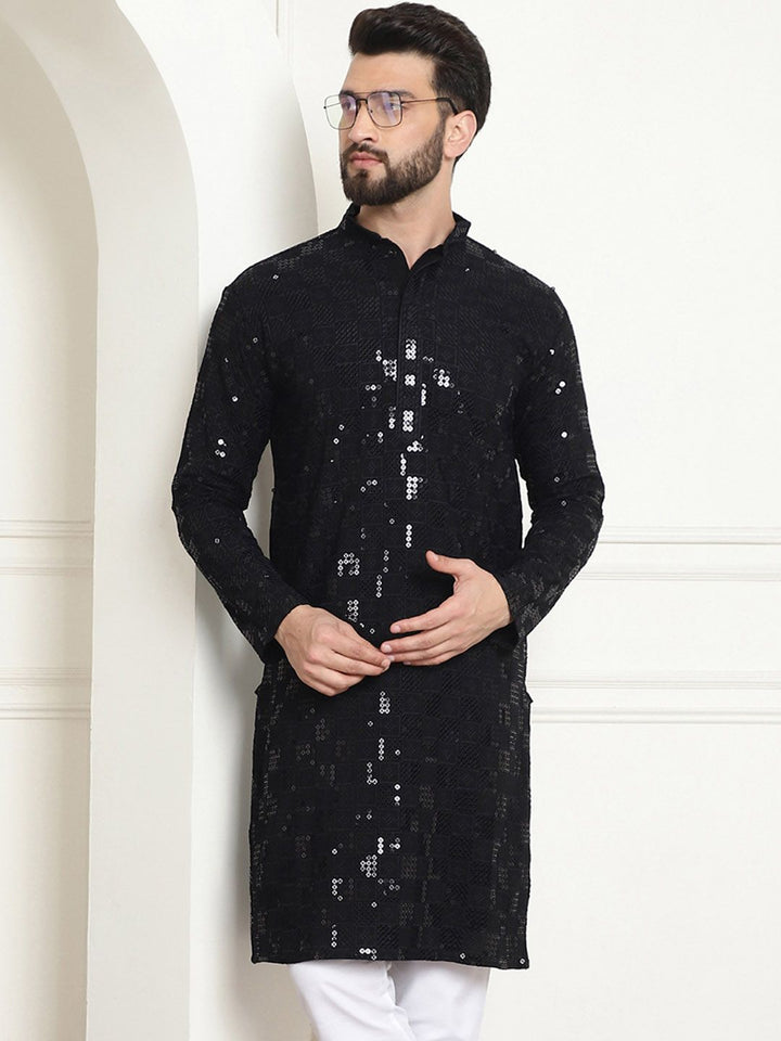 SOJANYA Geometric Embroidered Sequinned Pure Cotton Straight Kurta