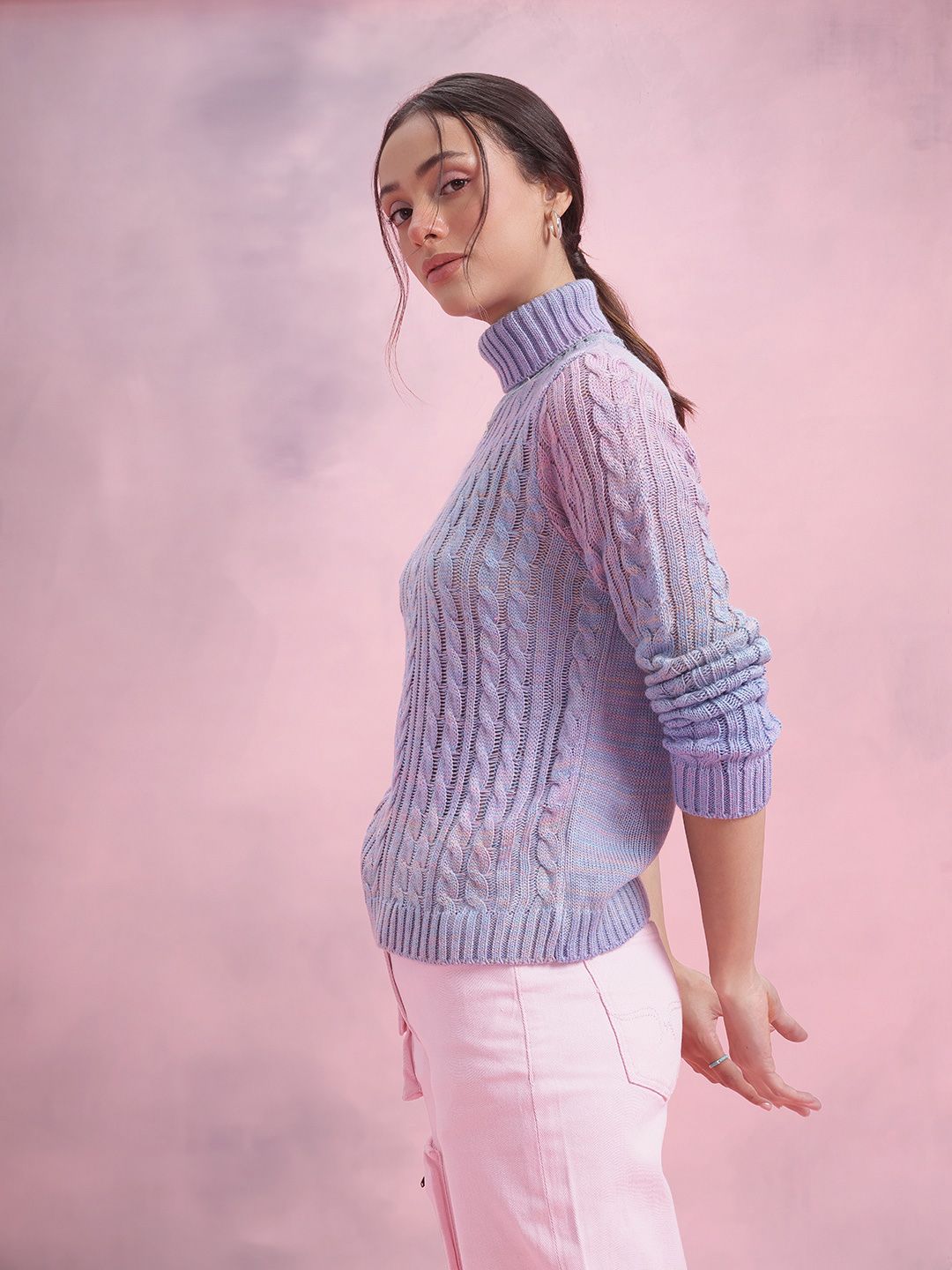 DressBerry Cable Knit Turtle Neck Pullover