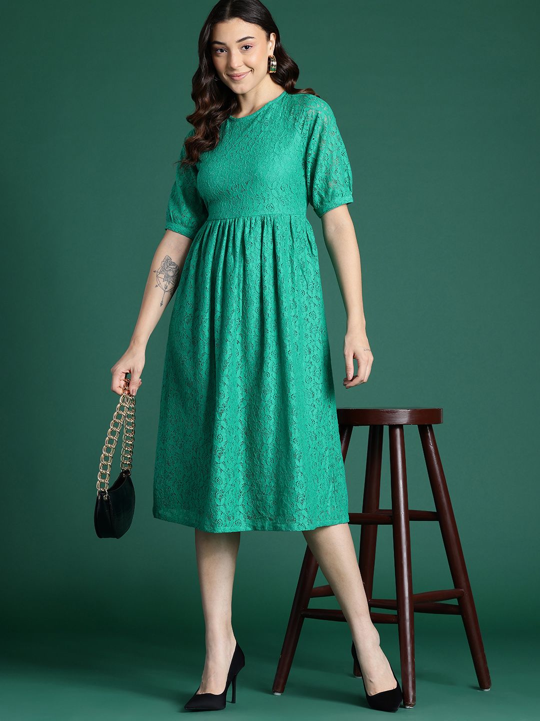 DressBerry Floral Lace Fit & Flare Dress