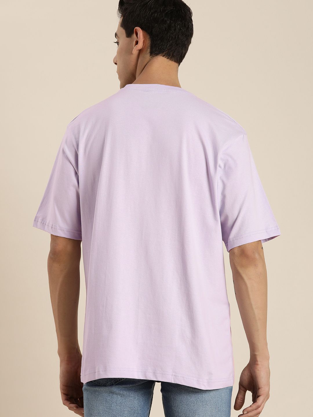 DILLINGER Men Lavender Printed Drop-Shoulder Sleeves Pure Cotton Oversized  T-shirt