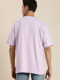 DILLINGER Men Lavender Printed Drop-Shoulder Sleeves Pure Cotton Oversized  T-shirt