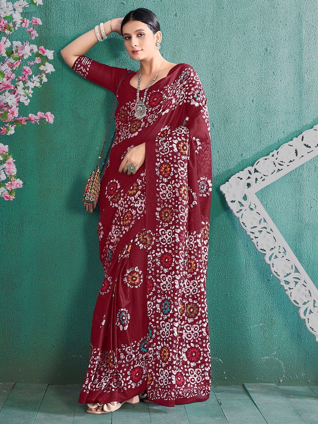Saree mall Ethnic Motifs Poly Cotton Block Print Sarees