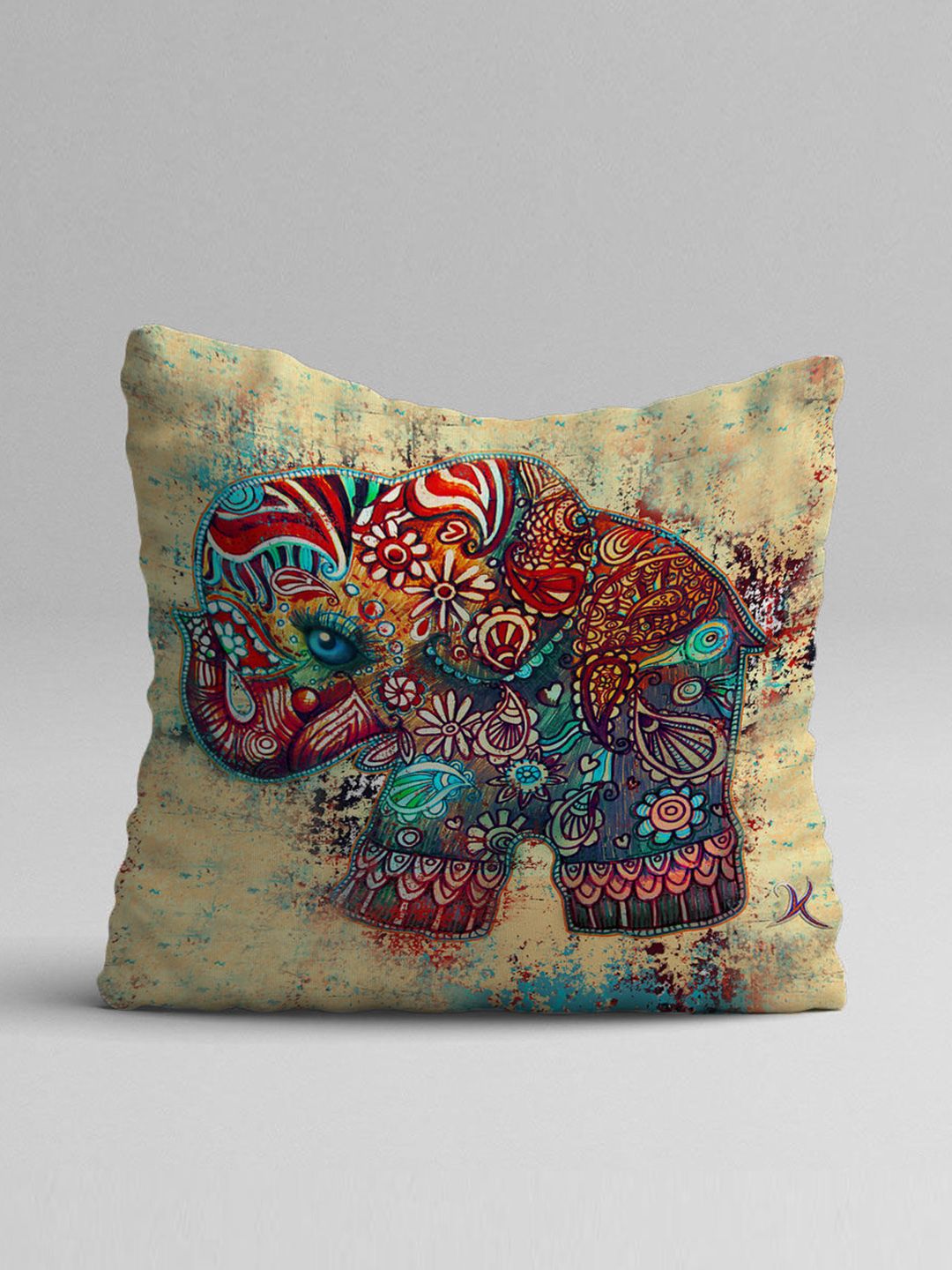 STITCHNEST Pack Of 2 Green Ethnic Motifs Printed Square Cushion Cover