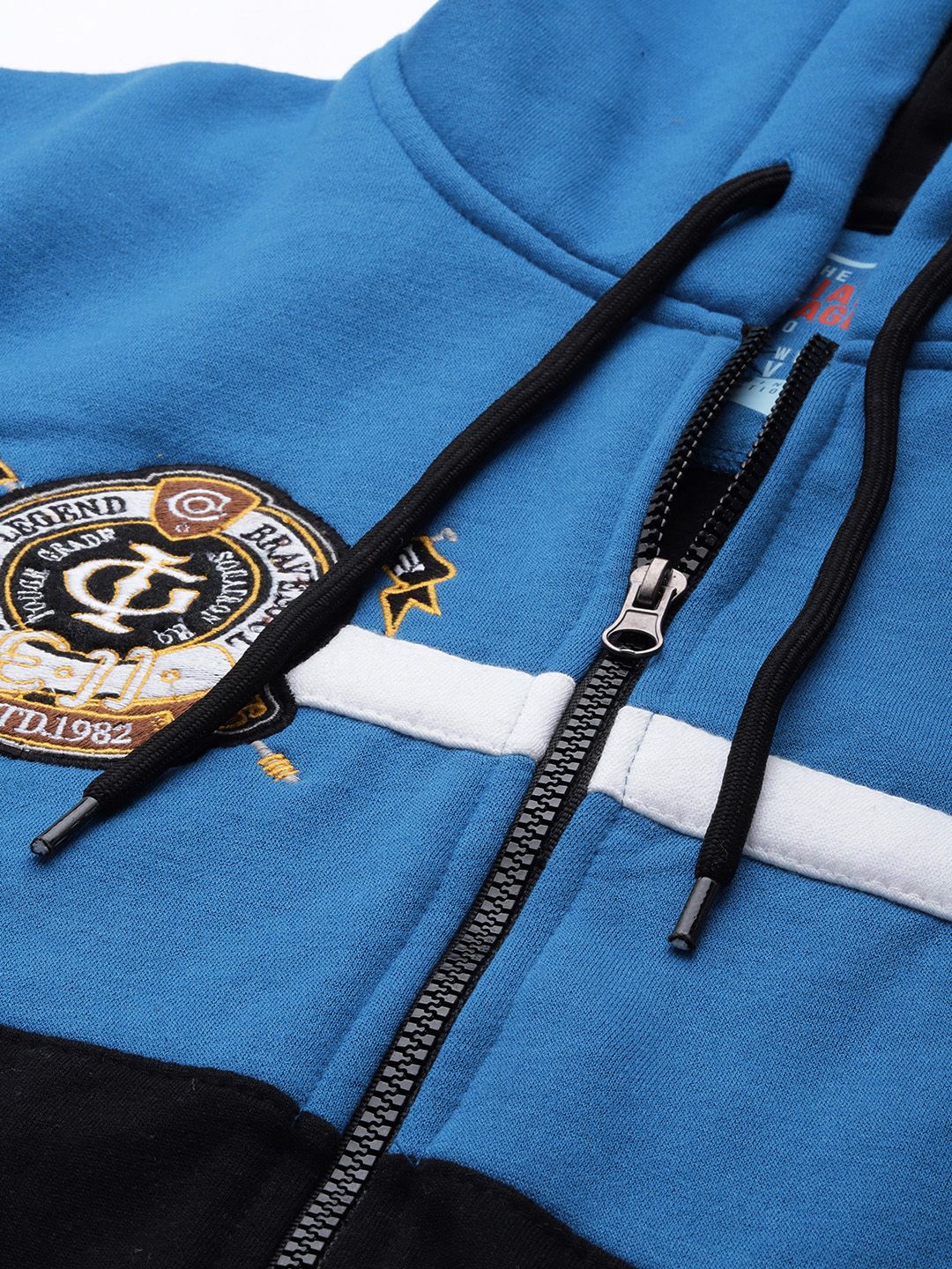 The Indian Garage Co Men Blue Colourblocked Hooded Sweatshirt