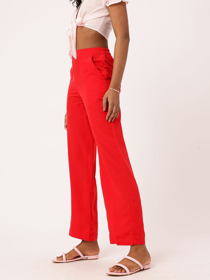 DressBerry Women Cherry Red Smart Staple Parallel Trousers
