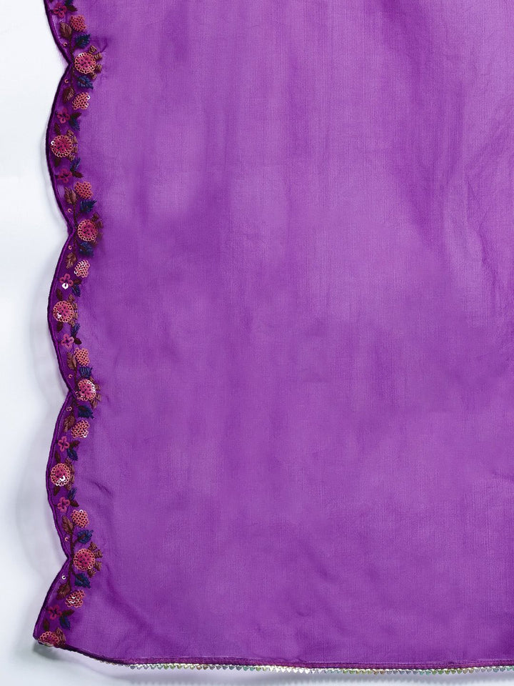 Indo Era Floral Embroidered Sequinned Liva Kurta With Trousers & Dupatta