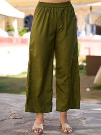 Vishudh Green & Gold Toned Round Neck Embellished Straight Kurta & Palazzos With Dupatta