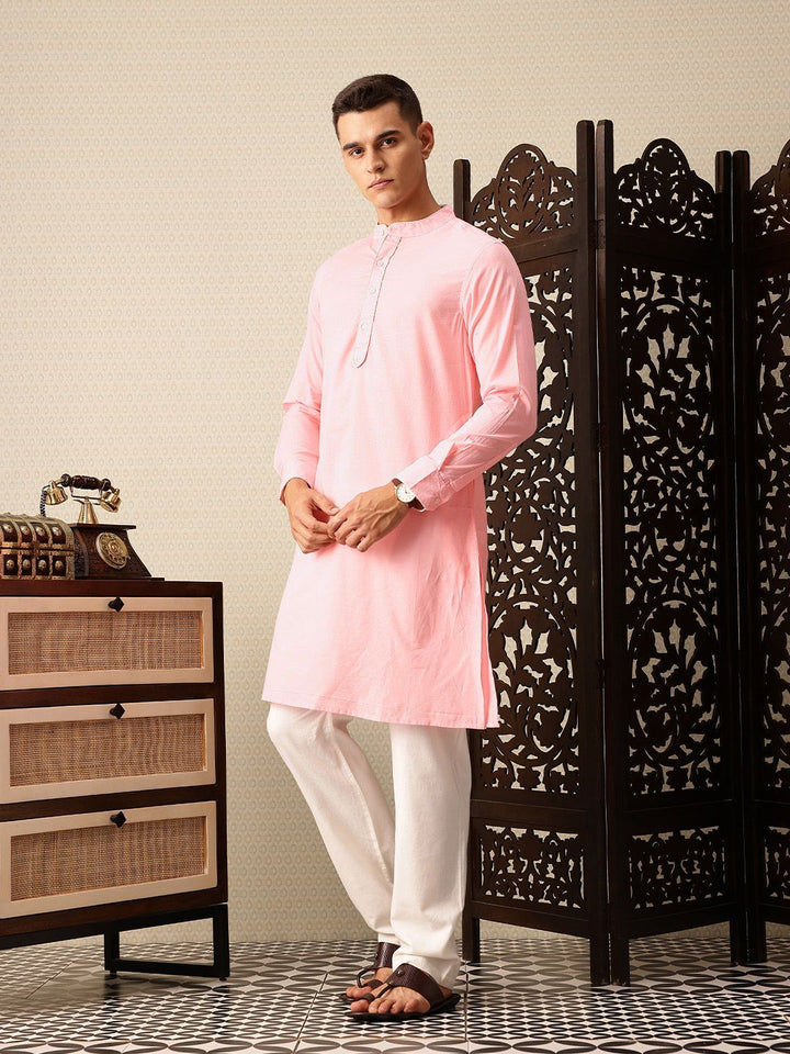 House of Pataudi Band Collar Pure Cotton Jashn Kurta