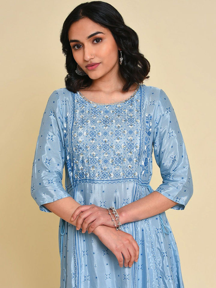 W Ethnic Motifs Floral Printed Sequinned A-Line Kurta With Leggings